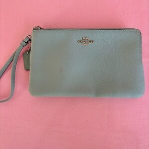 Coach Light Blue Double Zip Wallet Wristlet Clutch EUC